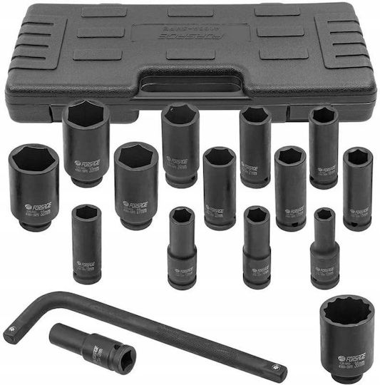 Forsage Satz Tiefe Steckdosen Krafteinwirkung 1/2" 15+1 Stück 10-36mm Sechsecke
