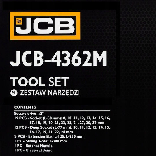 JCB Ratchet with Sockets 1\2" 36 Pieces