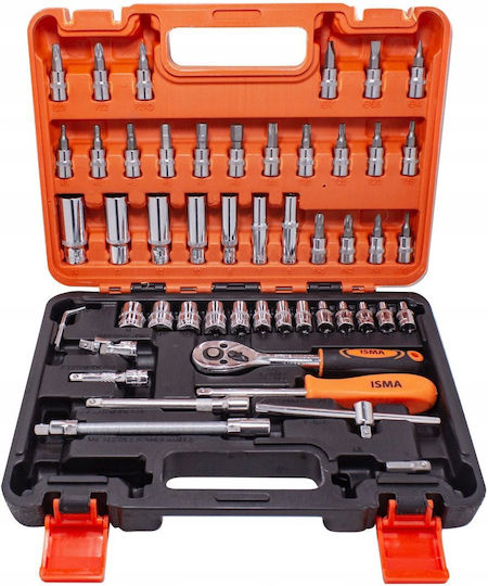 ISMA Fieldmann Ratschen- und Steckschlüssel-Set 1/4" 53 Stück