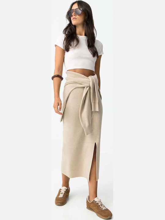 High Waist Maxi Skirt Beige