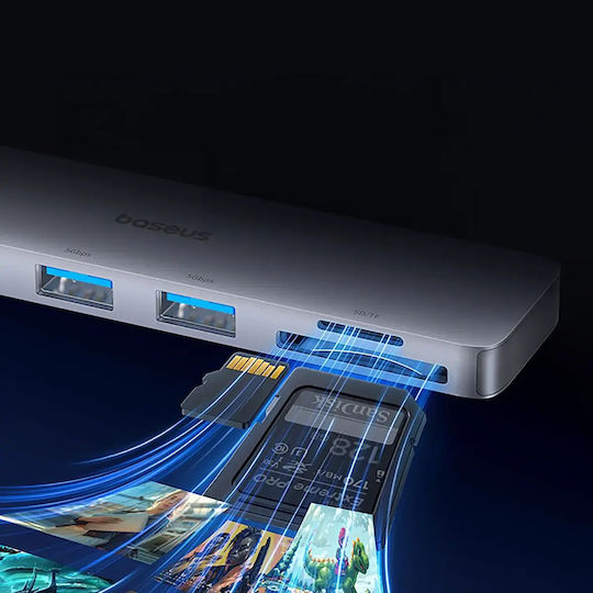 Baseus UltraJoy Series 6in1 Докинг станция с Двоен USB-C HDMI 4K Сив