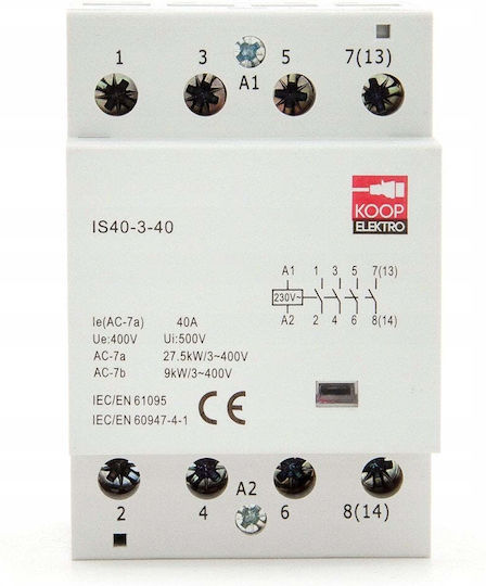 KOOP Elektro Dreipoliger Elektrische Schaltpaneel-Druckknopfschalter 230V 40A
