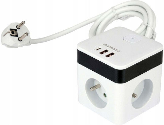 Sthor Steckdosenleiste 3 Steckdosen mit USB-A, Schalter und Kabel 1,5 m