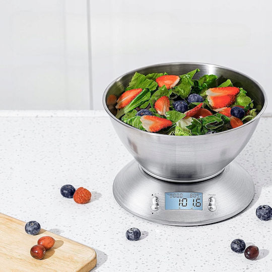 LTC Audio Digitale Küchenwaage mit Eimer bis 5kg Silber