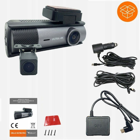 Orllo RX-700 Pro Autodigitale Videorekorder Set Mit 4K Kamera auf Windschutzscheibe Mit Bildschirm 2.99 Bluetooth WLAN GPS & Rückfahrkamera