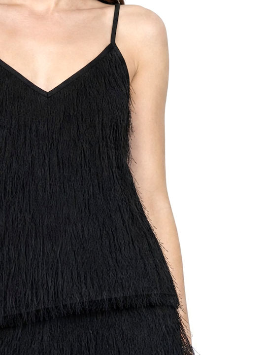 Women's Crop Top Sleeveless with V-Neck Black