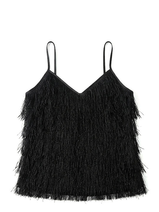 Women's Crop Top Sleeveless with V-Neck Black