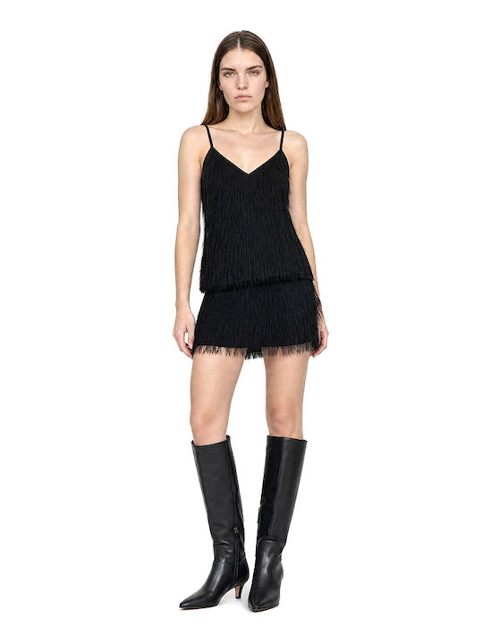 Women's Crop Top Sleeveless with V-Neck Black