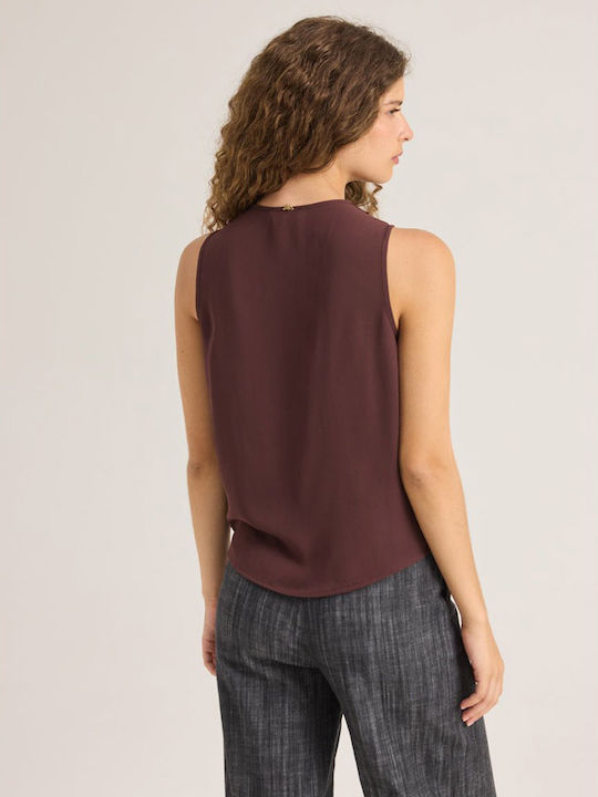 Damen Ärmellose Bluse Dunkel Pflaume