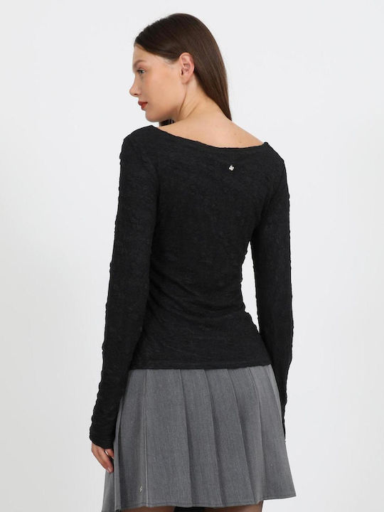 Damen Bluse mit Ausschnitt Lächeln Schwarze
