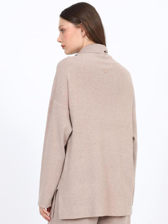 Women's Beige Turtleneck Sweater