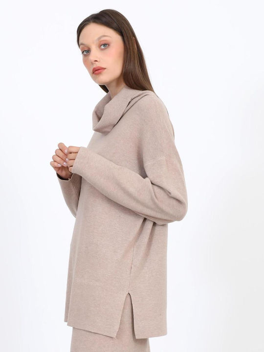 Women's Beige Turtleneck Sweater