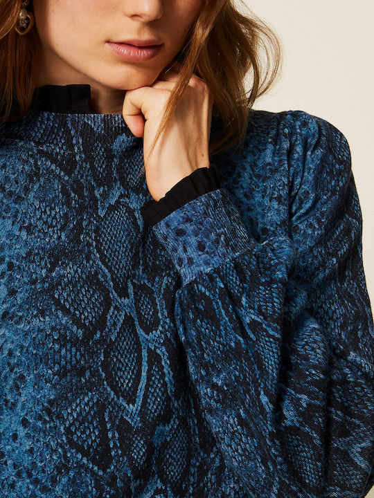 Women's Long Sleeve Woolen Blue Sweater