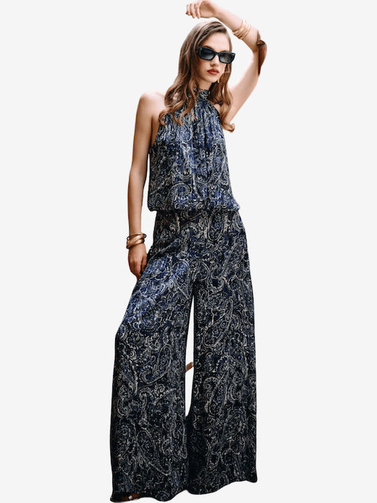 Women's Sleeveless Blouse with Neck Tie Blue