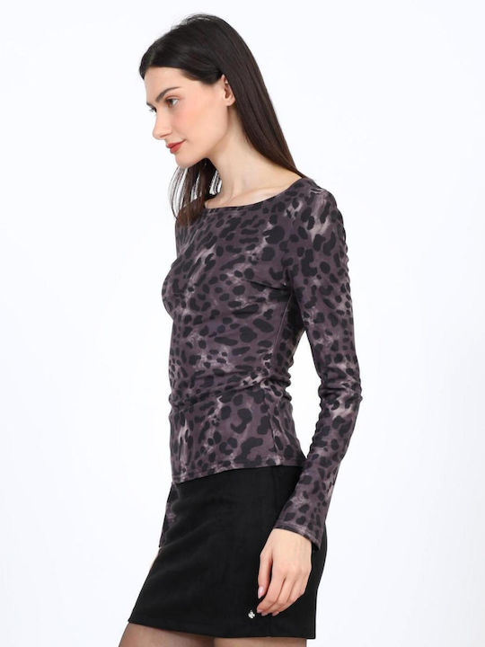 Damen Bluse Tierdruck Grau
