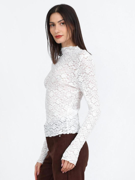 Damen Bluse mit Spitze Weiß