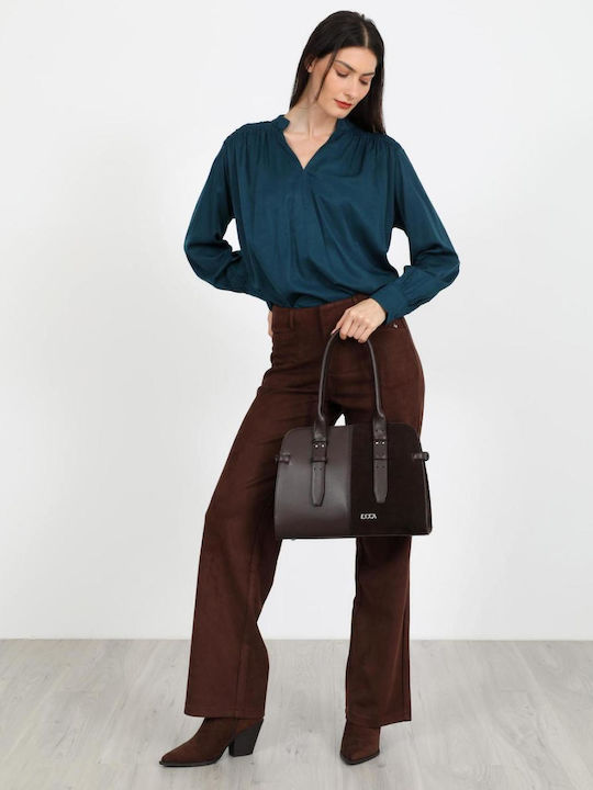 Damen Bluse mit V-Ausschnitt Petrol