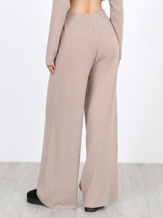 Women's Fabric Trousers with Elastic Beige