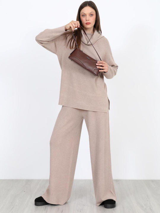 Women's Fabric Trousers with Elastic Beige