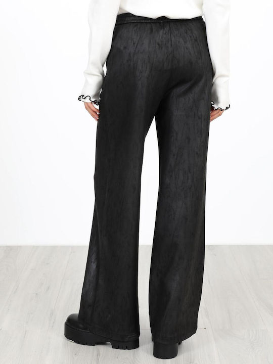 Damen Lederhose mit Gummiband Schwarz