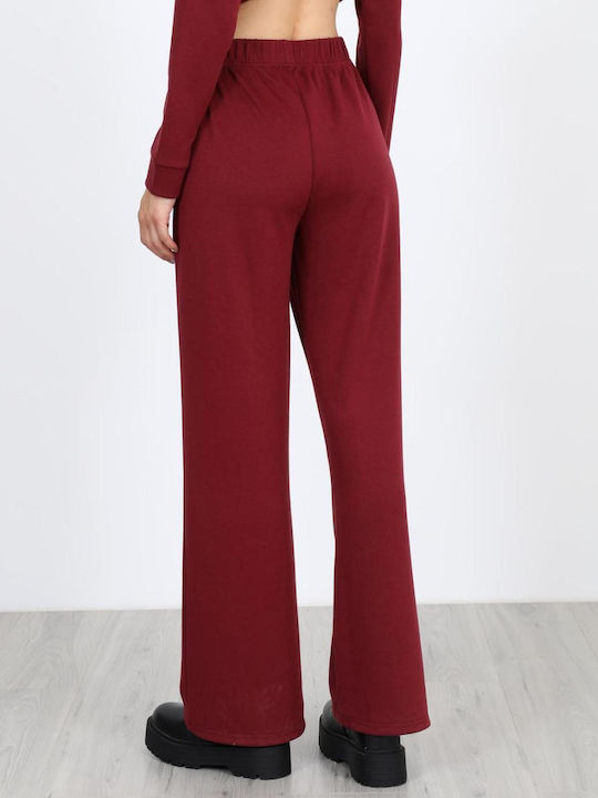 Women's Fabric Trousers with Elastic Burgundy