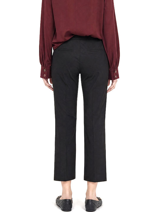 MY T Women's Fabric Capri Trousers with Elastic in Slim Fit Black