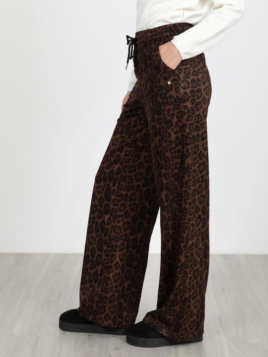 Damen Lederhose mit Gummiband Leopard Braun