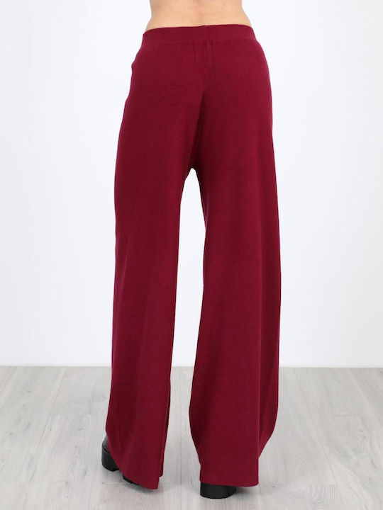 Women's Fabric Trousers with Elastic Burgundy