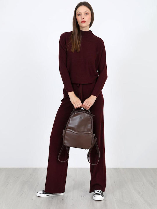 Women's Fabric Trousers with Elastic Burgundy