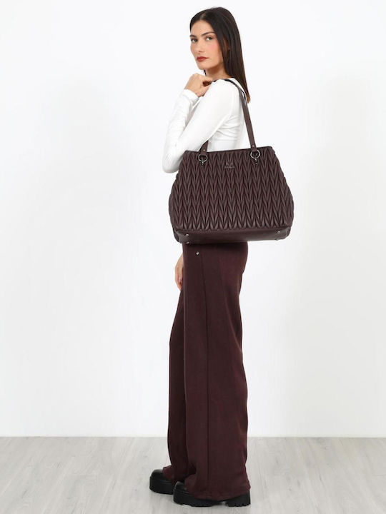 Women's Fabric Trousers with Elastic Brown