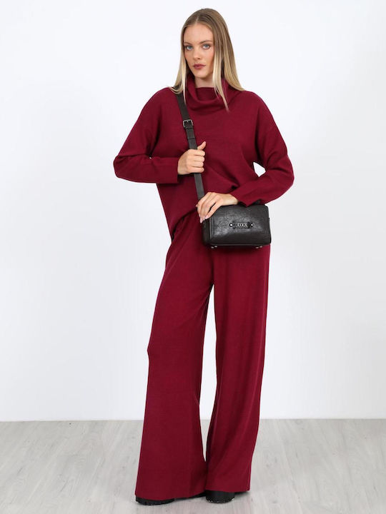 Women's Fabric Trousers with Elastic Burgundy