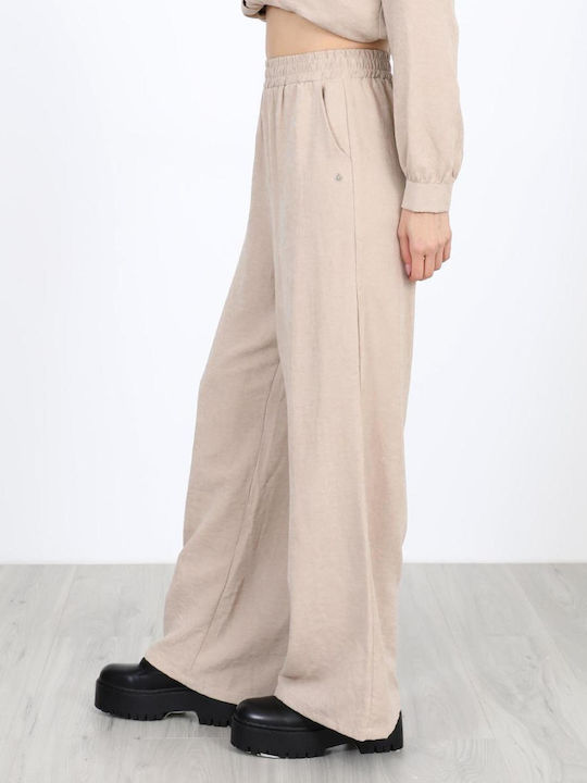 Damen Lederhose mit Gummiband Beige