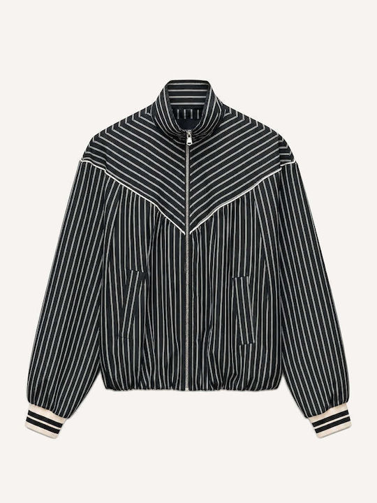 Lange Damen Bomber Jacke Schwarz