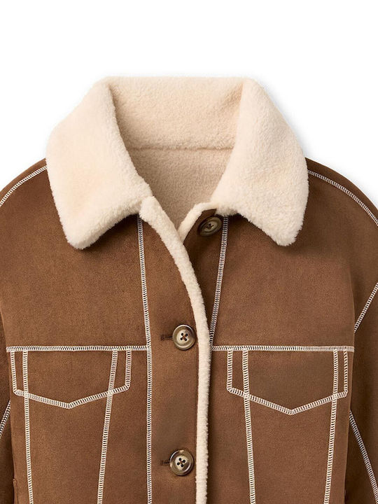 Frankie Women's Double Sided Winter Jacket Dark Chestnut/Cream