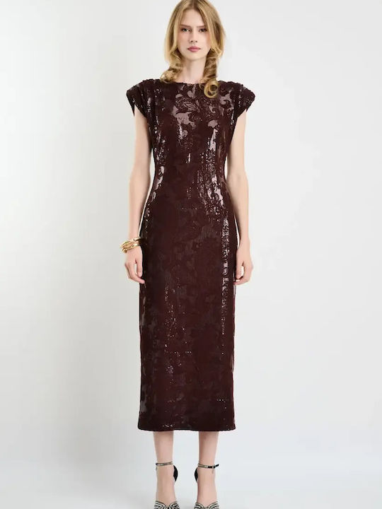 Rochie de Vară Midi de Seară Satin Maro