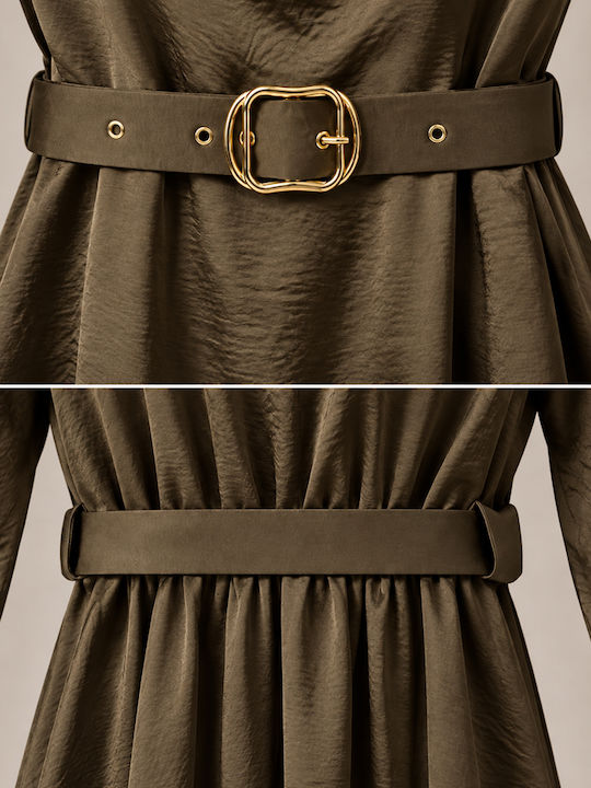 Summer Evening Shirt Dress Satin Drape Brown Cigar