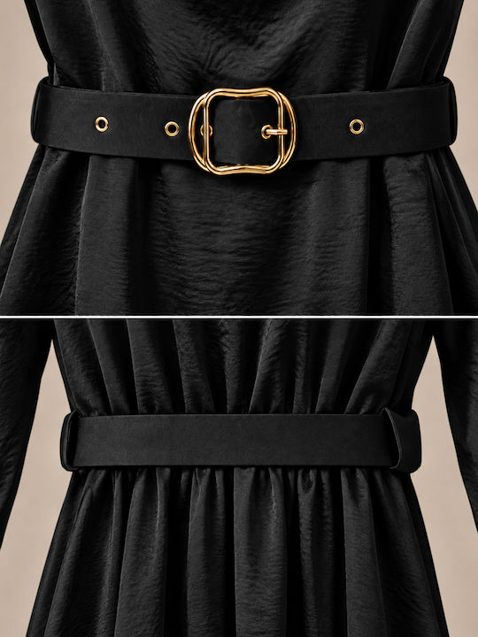 Summer Maxi Evening Satin Drape Black Dress