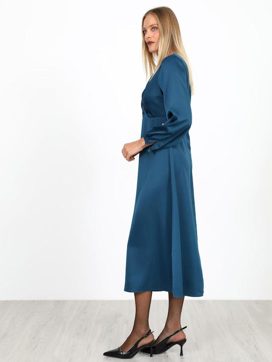 Sommer Midi Hemdkleid Satin Wickel Herstellerfarbe Petrol