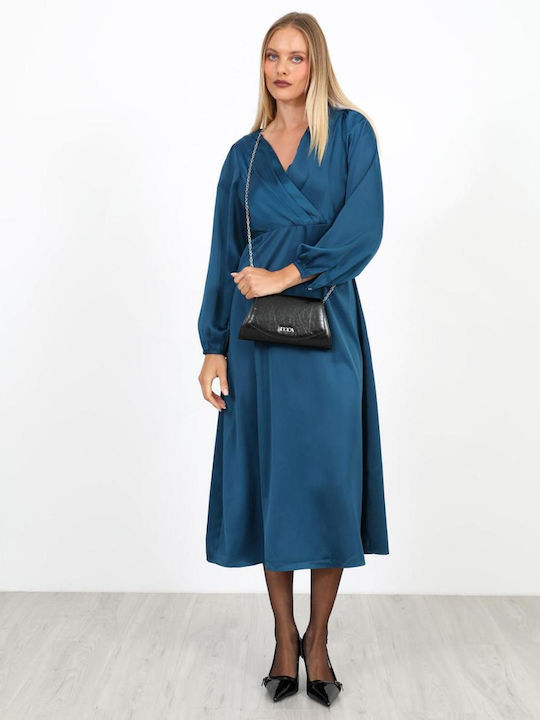 Sommer Midi Hemdkleid Satin Wickel Herstellerfarbe Petrol