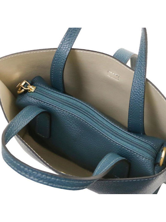 Agatha Leather Women's Shoulder Bag Petrol Blue