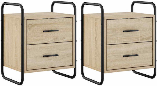 Beige Wooden Bedside Tables 2 Pieces 40x30x50cm