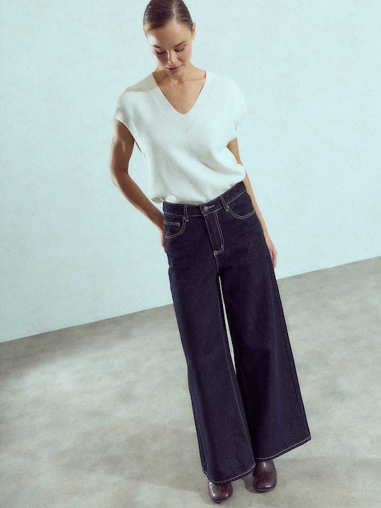 Celestino Γυναικείο Τζιν Wide Leg Βαμβάκι Loose Fit Σκούρο Μπλε