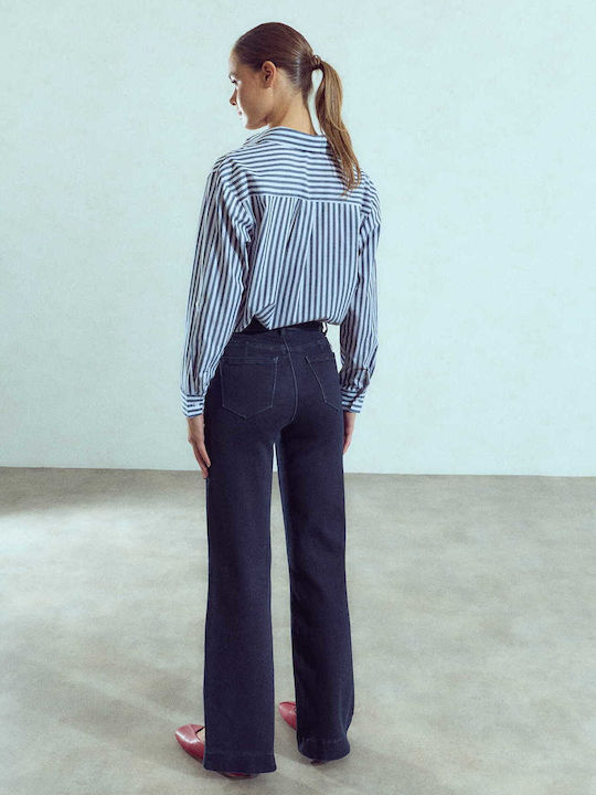 Celestino Γυναικείο Τζιν Wide Leg Βαμβάκι Loose Fit Σκούρο Μπλε