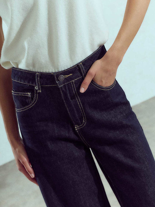Celestino Γυναικείο Τζιν Wide Leg Βαμβάκι Loose Fit Σκούρο Μπλε