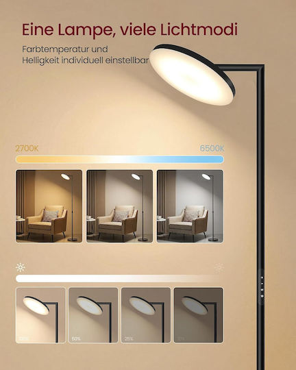Vasagle LED Φωτιστικό Δαπέδου Υ176xΜ25εκ. με Θερμό Λευκό Φως 3600lm