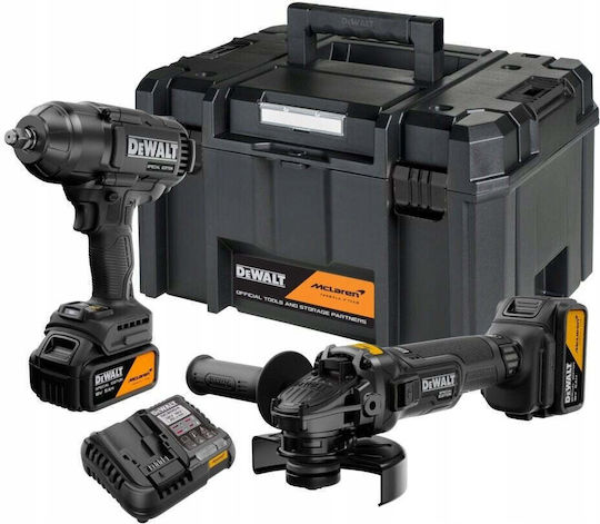 DEWALT McLaren Комплект Ъглова Шлайфмашина & Ударен Гайковерт 18V с 2 Батерии 5Ah и Калъф с Зарядно Устройство