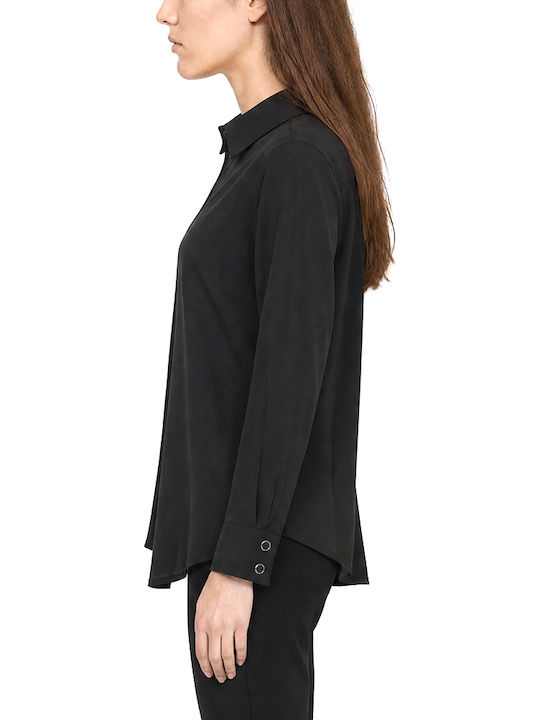 Langärmeliges Damen-Satin-Hemd Schwarz