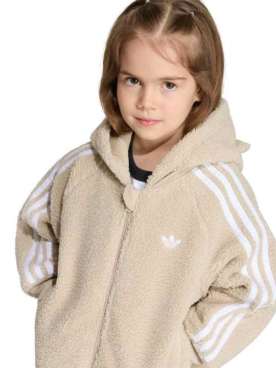 adidas Fleece Kinder-Sweatshirt Strickjacke mit Kapuze Beiges