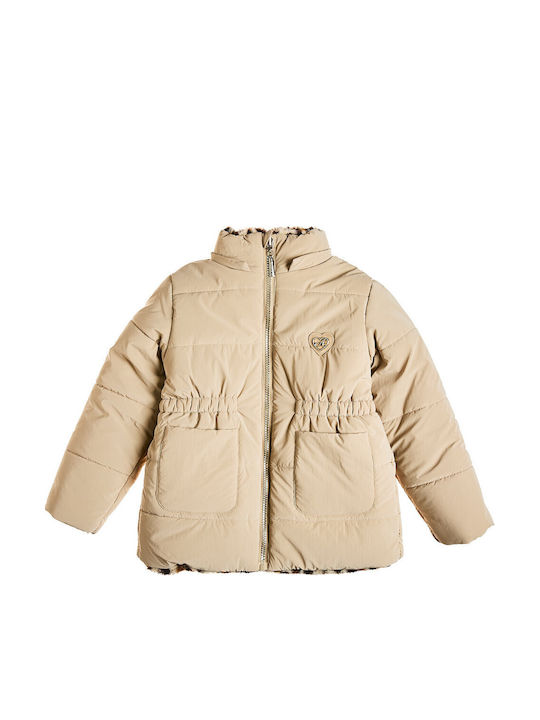 Kids Casual Short Double Sided Jacket with Lining and Hood Beige