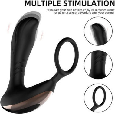 Silicone Prostate Vibrator Cock Ring Black